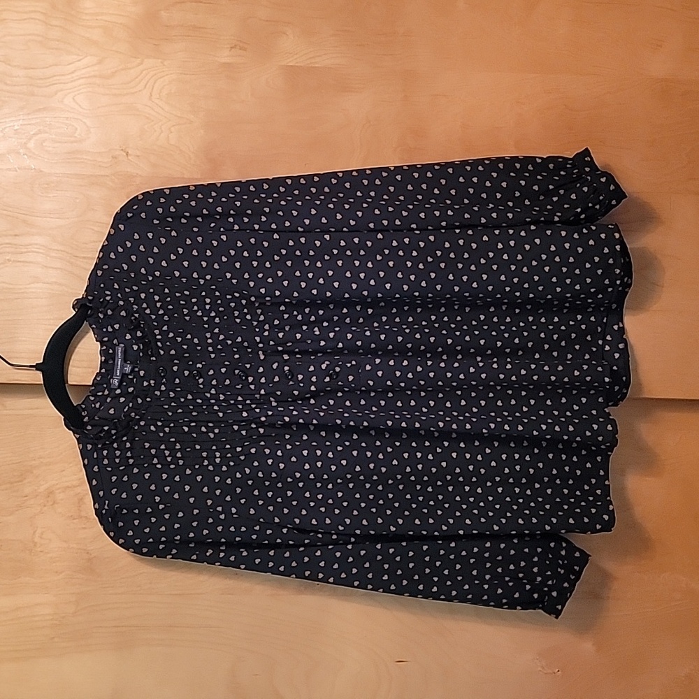 Adrianna Papell Pintuck Long Sleeve Black Blouse with Hearts